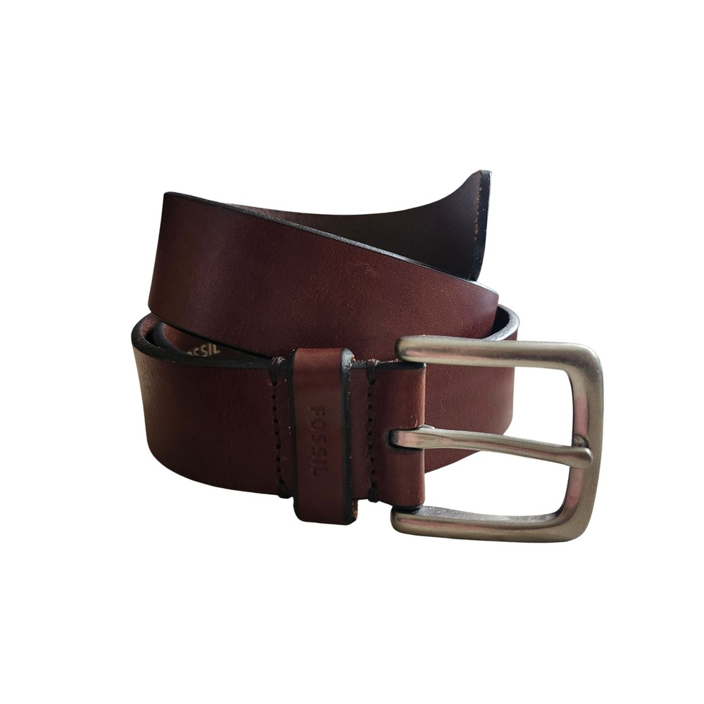 Fossil Leather Belt Men 36 Brown MB125220036 Silver Buckle Casual Rugged Clasdic